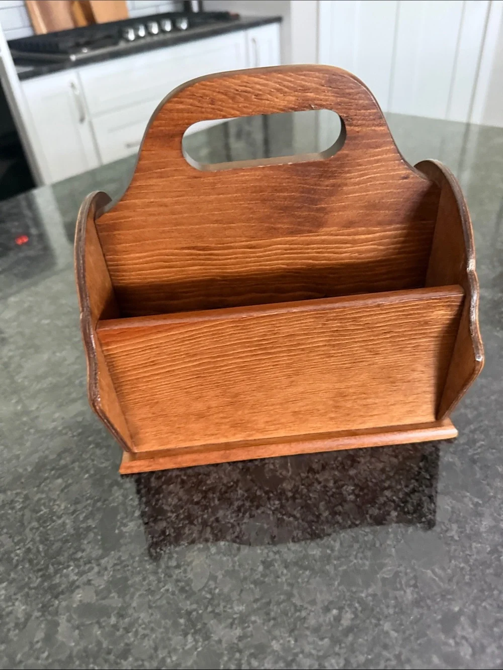 Vintage Solid Wood Divided Carry Caddy Organizer Napkins Mail Holder Farmhouse